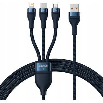 Datový kabel Baseus Flash II USB kabel 3v1 Micro USB 18W / USB-C 66W/ Apple Lightning 2,4A / 1,2m modrý