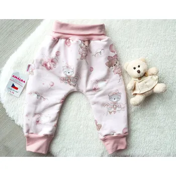 AMÁLKA Zateplené kalhoty teplákovina-fleece, medvědí holčička Velikost: 68