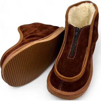 Dámské pantofle Semišové barefoot důchodky s ovčí vlnou hnědé Velikost: 45