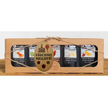 Dárková krabička Křupavý sýr Dárková sada 5 druhů lyo korbáčiků od Bači všechno nejlepší (Křupavý sýr Dárková sada 5 druhů lyo korbáčiků od Bači všechno nejlepší)