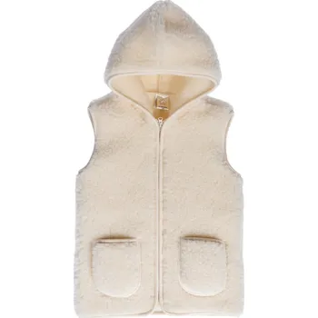 Kojenecká bunda Dětská vesta s kapucí 100% ovčí merino, přírodní bílá Velikost: 116