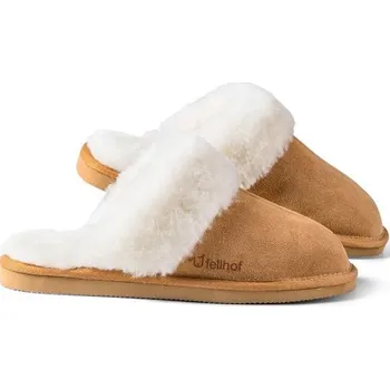 Dámské pantofle Fellhof Pohodlné dámské kožené pantofle s jehněčí vlnou Barva: světle hnědá, Velikost: 38