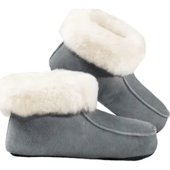 Capáčky Fellhof Semišové bačkory pro děti s jehněčí merino vlnou, kožená podešev Barva: Modrá, Velikost: 34