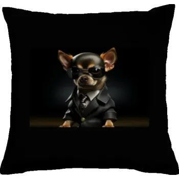 Dekorativní polštářek Polštář bavlněný s potiskem Čivava šéfem tajných služeb