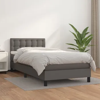 Postel vidaXL Box spring postel s matrací 90x190 cm umělá kůže [3141096] Barva: Šedá