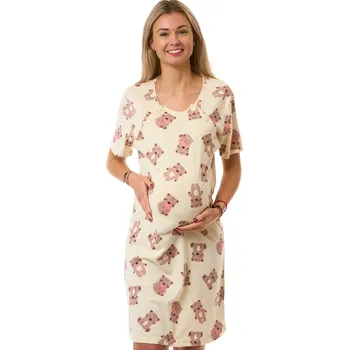 Dámské noční prádlo Kojící košile na dvojité propínání s knoflíky z bavlny 1C4152 béžová m