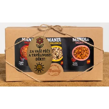 Dárková krabička Dárková sada Španělských mandlí mix citron+šunka Iberico+paprika za VAši trpělivost a péči díky (Dárková sada Španělských mandlí mix citron+šunka Iberico+paprika za VAši trpělivost a péči díky)