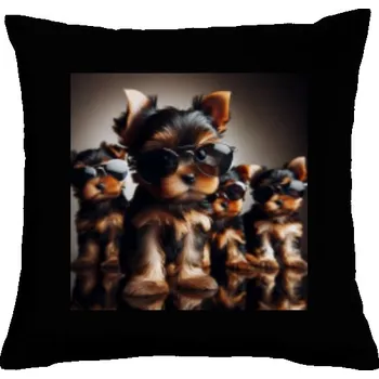 Žertovný předmět Polštář bavlněný s potiskem Jorkšíři – Malí Frajeři s Nadhledem