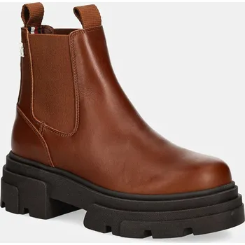 Dámské tenisky Boty s gumou Tommy Hilfiger COMBAT LEATHER LOW CHELSEA dámské, hnědá barva, na platformě, FW0FW08089 88X, EUR 40
