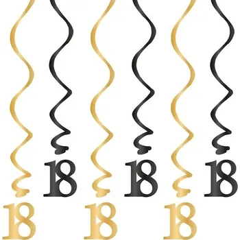 Party dekorace Závěsné spirály "18" černo-zlaté 6 ks