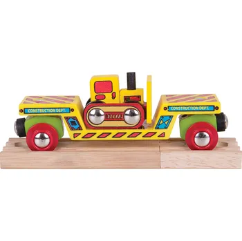 Vláček a vláčkodráha Bigjigs Rail Vagon s buldozerem + 2 koleje