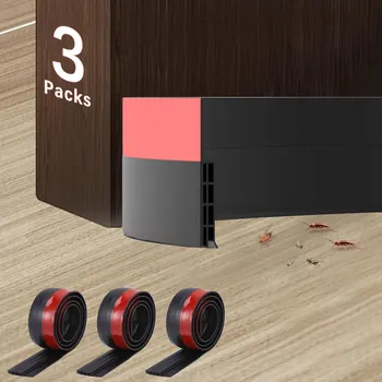 Těsnění do okna a dveří ČERNÉ PEVNÉ TĚSNĚNÍ POD DVEŘE PROTI PRŮVANU, 3 KUSY