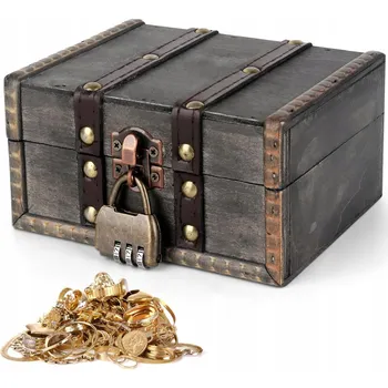 Úložný box DŘEVĚNÁ KUFŘÍK TRUHLICE S POKLADEM, DŘEVĚNÁ KUFR , DÁREK ŠPERKOVNICE