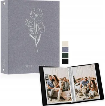 ALBUM NA FOTKY A5 NA 50 FOTEK LNĚNÝ OBAL ŠEDÝ FOTOGRAFIE ULOŽENÍ