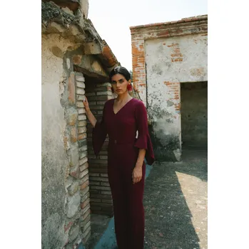 Dámský kostýmek Společenský overal s volánky Stylove S416 bordó EU velikost: M