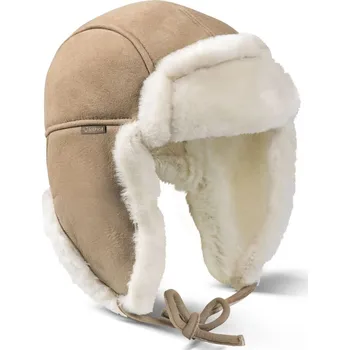Čepice Fellhof Kožená čepice - pilotka s vnitřní podšívkou ze 100% jehněčí vlny Barva: krémová, Velikost: 54