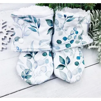 Capáčky Zimní barefoot capáčky s beránkem - Eukalyptus 12 - 18M