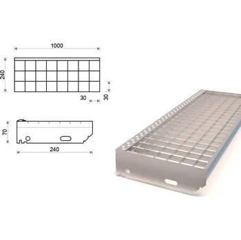 Schodiště Pozinkovaný schodišťový stupeň lisovaný 1000x240 mm, oko 30x30 mm