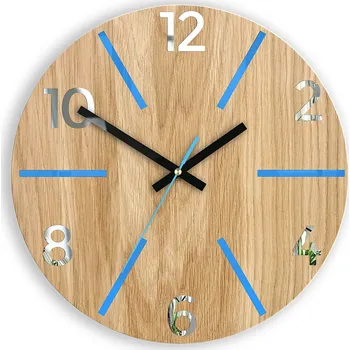 Hodiny Dřevěné nástěnné hodiny Aksel 33 cm dub přírodní/modré