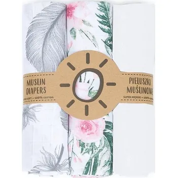 Dětská deka Sada 3ks mušelínové pleny 80x80 cm + mušelínová žínka zdarma Barva: bílo-šedé + růže