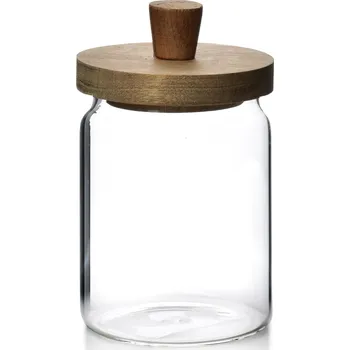 Sklenice Skleněná zavařovací sklenice MODERN KITCHEN 700 ml s akáciovým víčkem