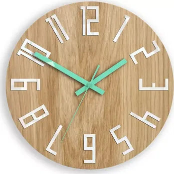 Hodiny Dřevěné nástěnné hodiny Slim 33 cm bílé/mint/hnědé