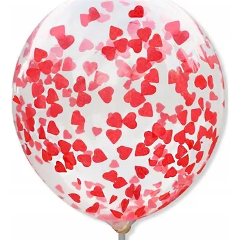 Balónek Průhledný balónek s červenými konfetami ve tvaru srdíček, 30 cm
