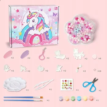 kreativní sada Sada na výrobu náramků pro děti + klíčenky a sponky do vlasů s jednorožci