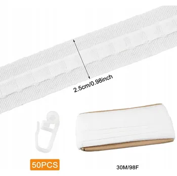 ŘASÍCÍ PÁSKA NA ZÁCLONY A ZÁVĚSY K NAŠITÍ BÍLÁ UNIVERZÁLNÍ 30 m X 2,5 cm