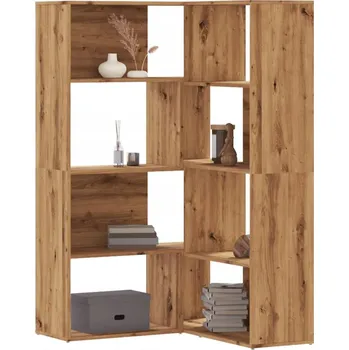 Obývací pokoj 4-patrový rohový regál, dub artisan, 85x85x140 cm