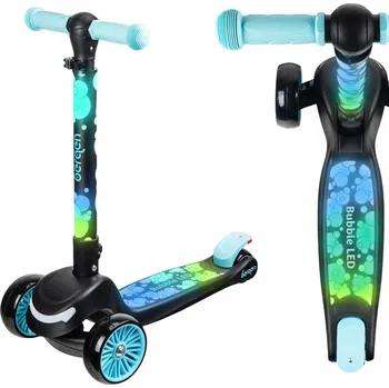 Koloběžka Tříkolová koloběžka pro děti s LED osvětlením Bergen BubbleLed modrá, skládací