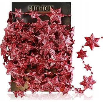 Vánoční dekorace ČERVENÝ VÁNOČNÍ ŘETĚZ GIRLANDA NA VÁNOČNÍ STROMEK HVĚZDY 5m