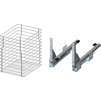 Nábytkové kování Cargo do spodní skříňky 40 cm, chromovaný efekt, 1 ks, mechanismus push-to-open REJS, plný výsuv