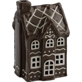 Svícen Keramický svícen Perníčková chaloupka hnědý lesklý 14 cm