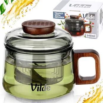 Hrnek SE LOUHOVACÍM SÍTKEM a víčkem, skleněný, pro přípravu čaje a bylinek