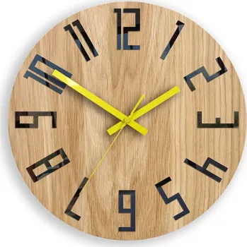Hodiny Dřevěné nástěnné hodiny Slim 33 cm černé/žluté/hnědé