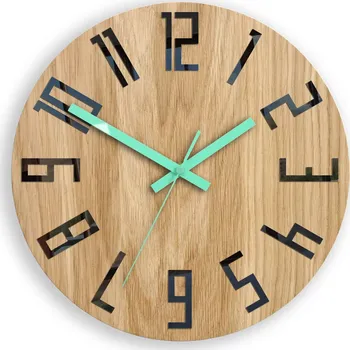 Hodiny Dřevěné nástěnné hodiny Slim 33 cm černé/mint/hnědé
