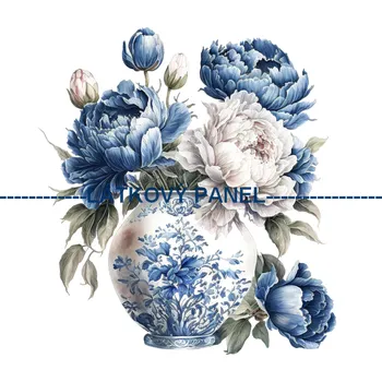 Látkový panel - Pivoňky modré - KYT-118 Velikost: 15x15cm, Materiál: Teplákovina nepočesaná