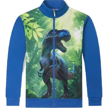 Chlapecká mikina ZATEPLENÁ DĚTSKÁ MIKINA S DINOSAUREM BF Barva: Modrá, Velikost: 116