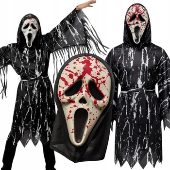 Karnevalový kostým HOROROVÝ Strašidelný Kostým KŘIK PLÁŠŤ s Krvavou Maskou Halloween 90-120