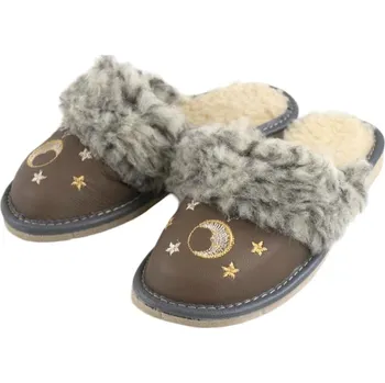 Capáčky Dětské kožené pantofle s ovčí vlnou, šedé Velikost: 32