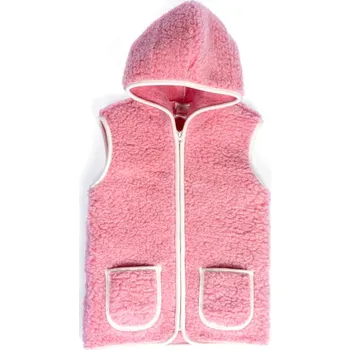 Kojenecká bunda Dětská vesta s kapucí 100% ovčí merino, růžová Velikost: 128