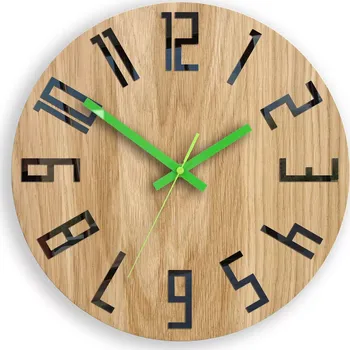 Hodiny Dřevěné nástěnné hodiny Slim 33 cm černé/zelené/hnědé
