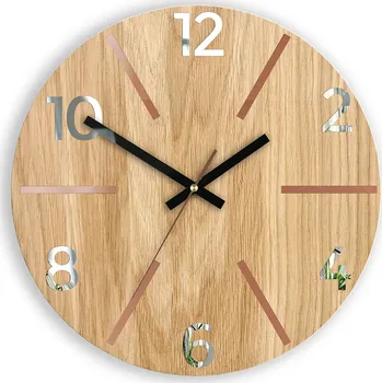 Hodiny Dřevěné nástěnné hodiny Aksel 33 cm dub přírodní/měděné