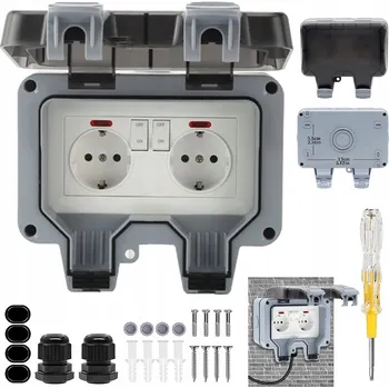 Elektrická zásuvka Dvojitá vodotěsná zásuvka šedá IP66 s uzemněním