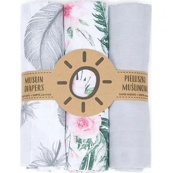 Dětská deka Sada 3ks mušelínové pleny 80x80 cm + mušelínová žínka zdarma Barva: šedé + růže