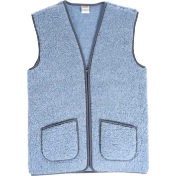 Vlněná vesta bez límce 100% merino modrá Velikost: 4XL