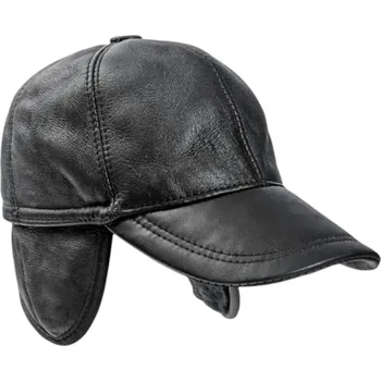 Čepice Fellhof Kožená kšiltovka z kůže nappa s podšívkou z ovčí kožešiny černá 56/58