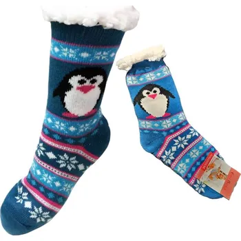 Dámské ponožky Domácí teplé ponožky s kožíškem protiskluzové Tučňák 35-38 modrá