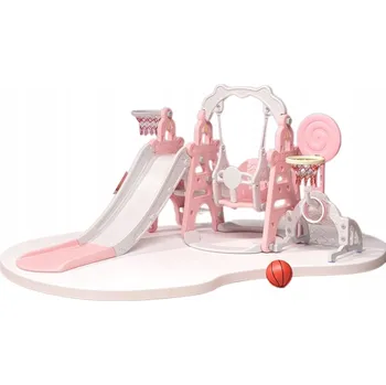 Obraz Plastová skluzavka s věží, houpačkou a dvěma koši, 180 x 190 x 123 cm